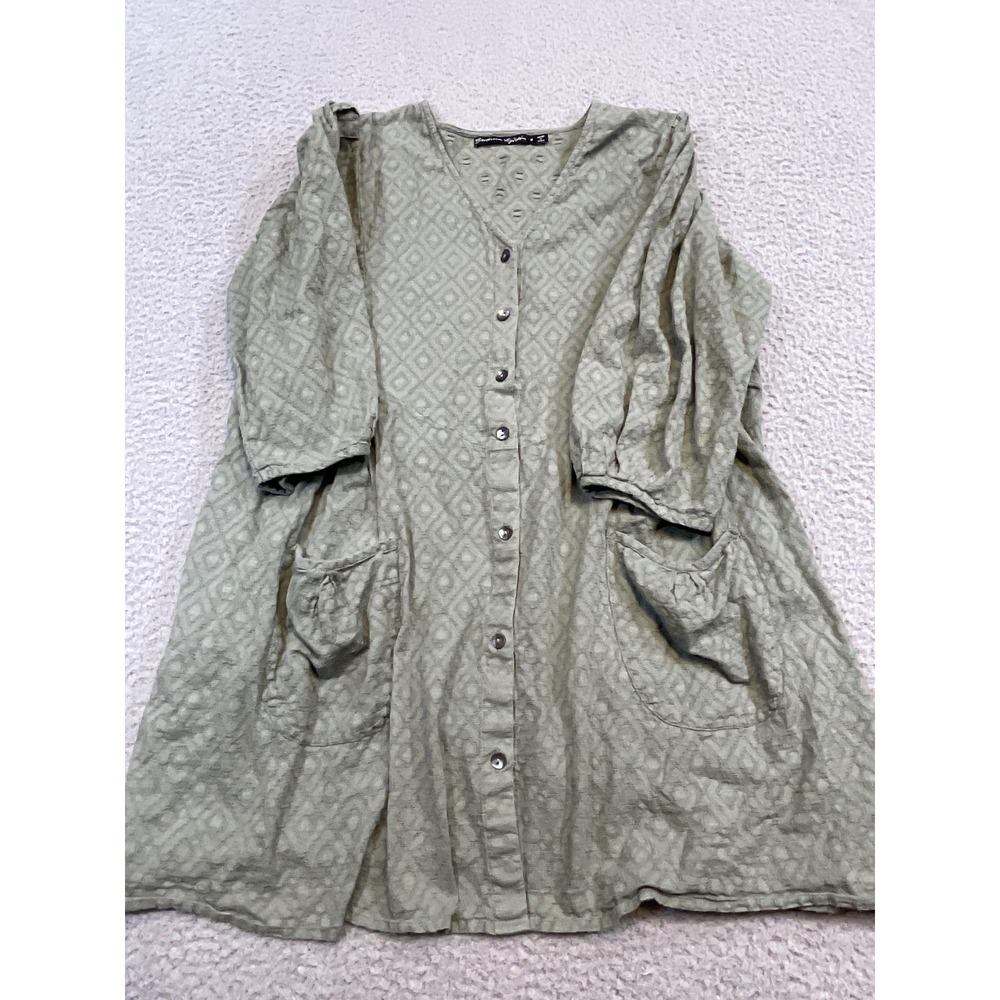 Gudrun Sjoden Button Tunic Womens M Green Geometric Puff Sleeve Organic Cotton - Picture 2 of 9